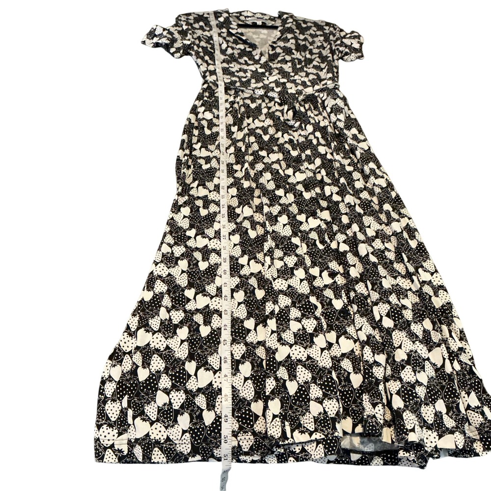 Tender Loving Care by HVN Black White Strawberry Print Midi Dress Size 10 - Picture 4 of 6